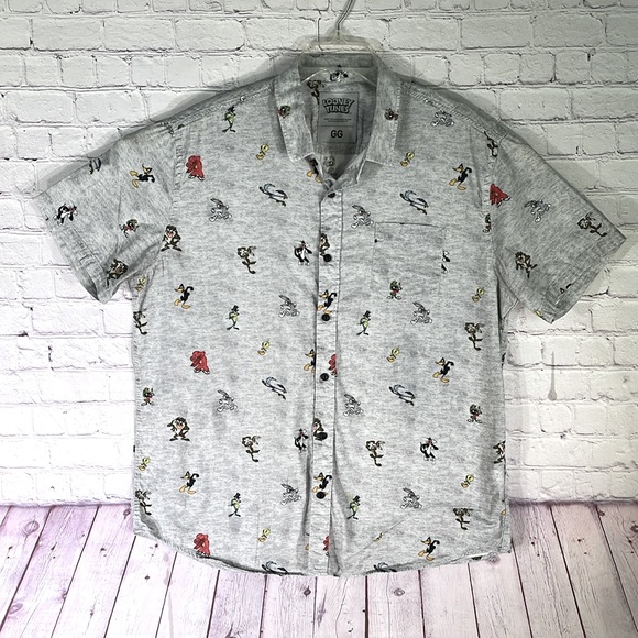 Loney Tunes GG Men's Gray Plaid Button Down Short Sleeve Shirt. Size. XL - Picture 1 of 10